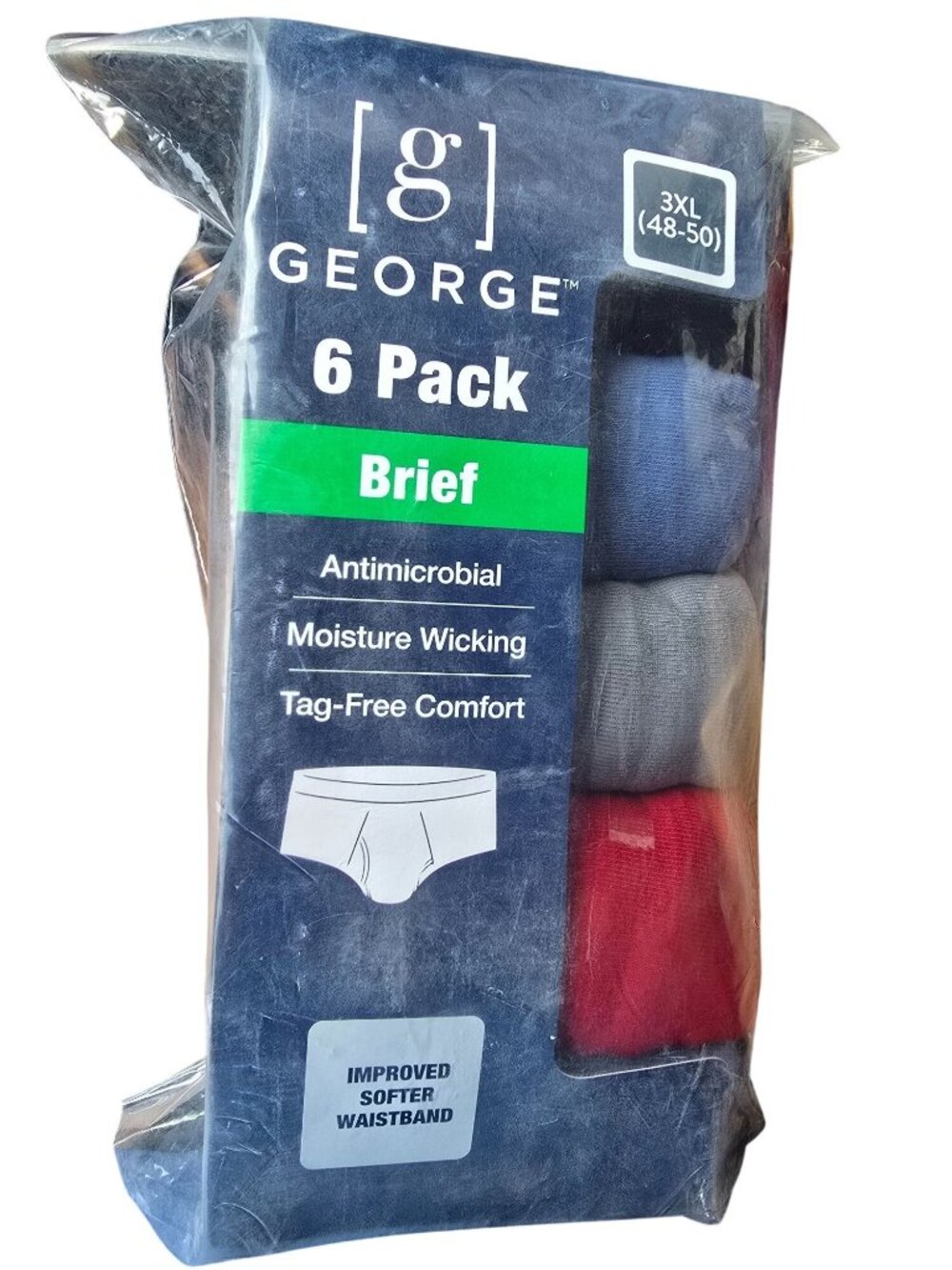 George Mens 6-Pack Briefs Multicolor 3XL (48-50) Antimicrobial Cotton Blend